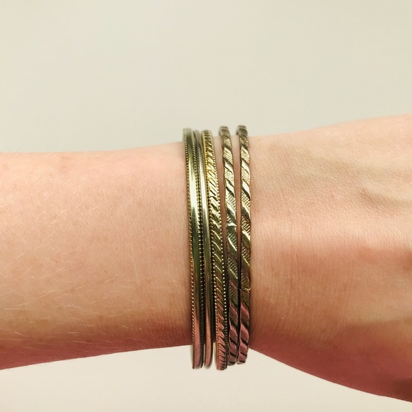 Set of 5 Gold-Tone Bangles - Picture 2 of 2